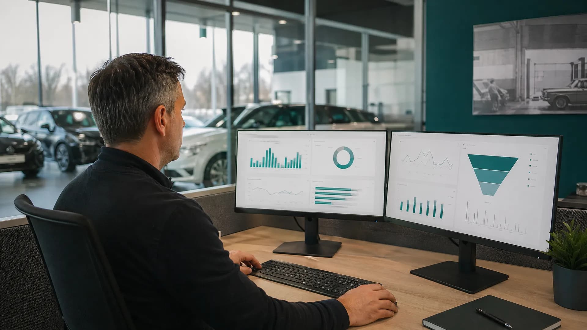 Dealer bekijkt aparte dashboards voor leads en conversie.