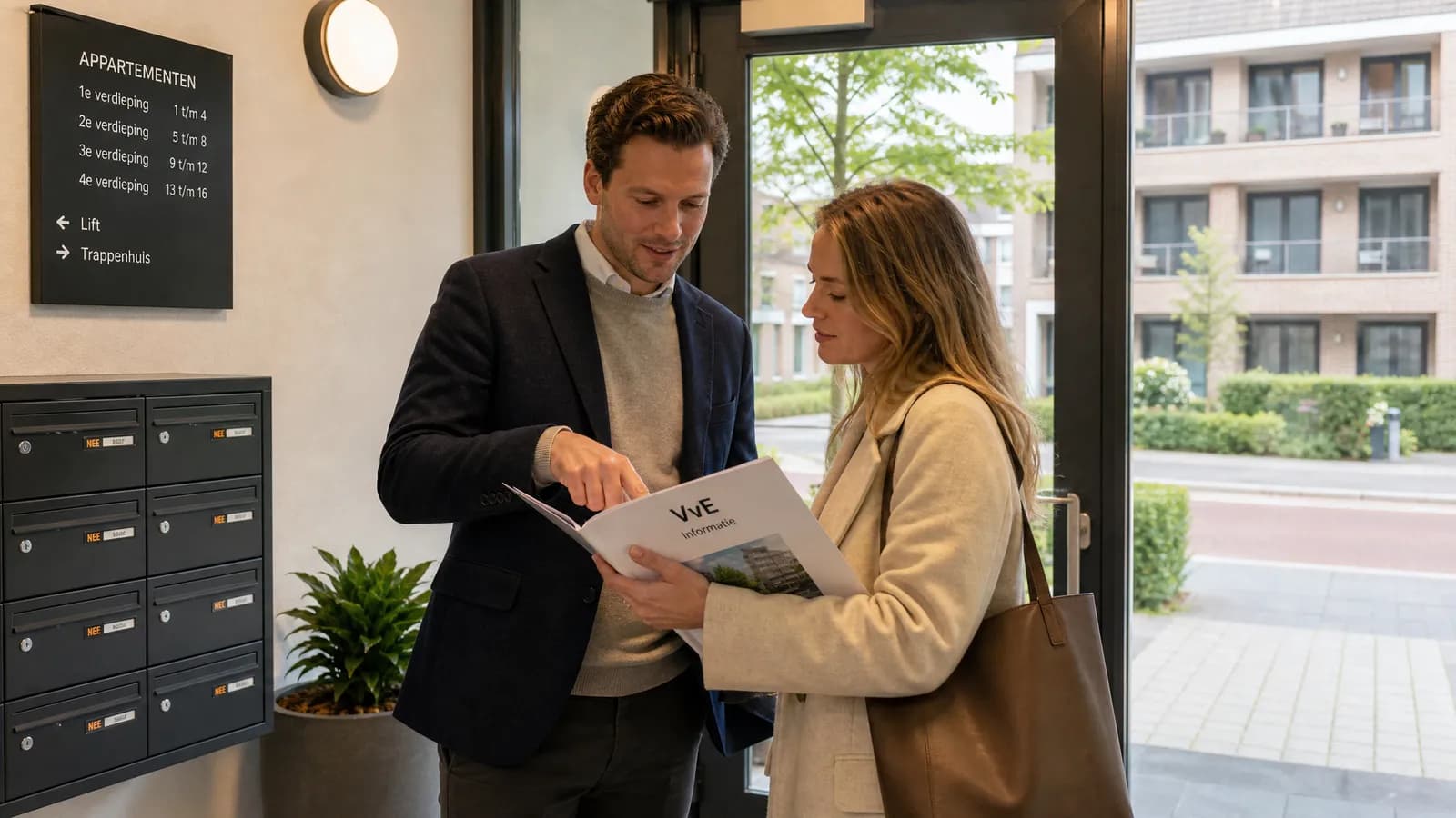 Makelaar bespreekt aandachtspunten bij een appartement en VvE