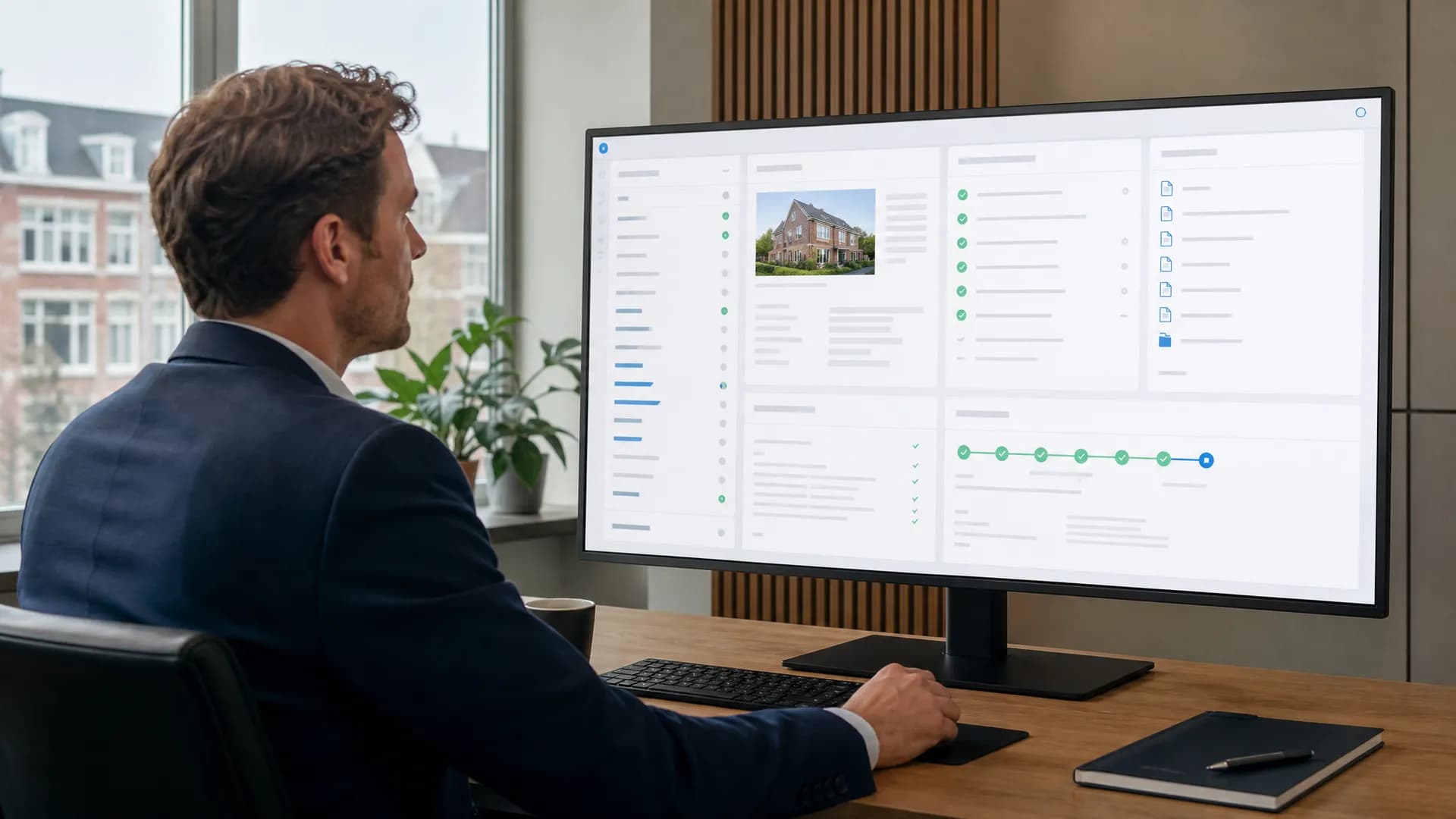 Hypotheekadviseur bekijkt een gestructureerd digitaal dossier met brondata
