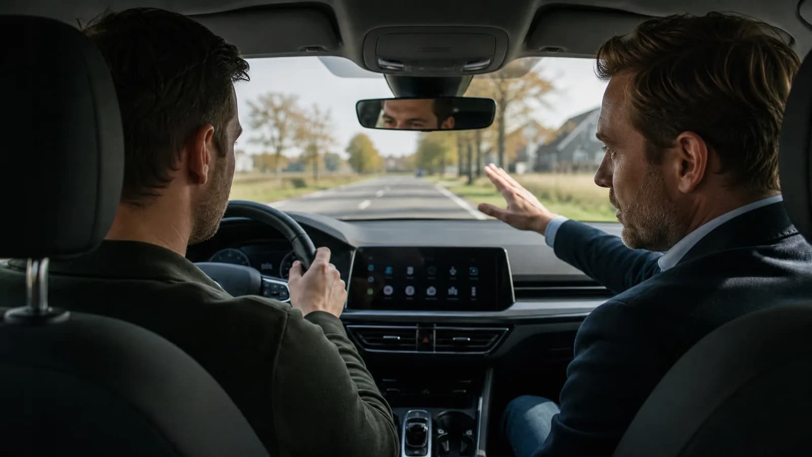 Verkoper demonstreert rijhulpsystemen tijdens een proefrit