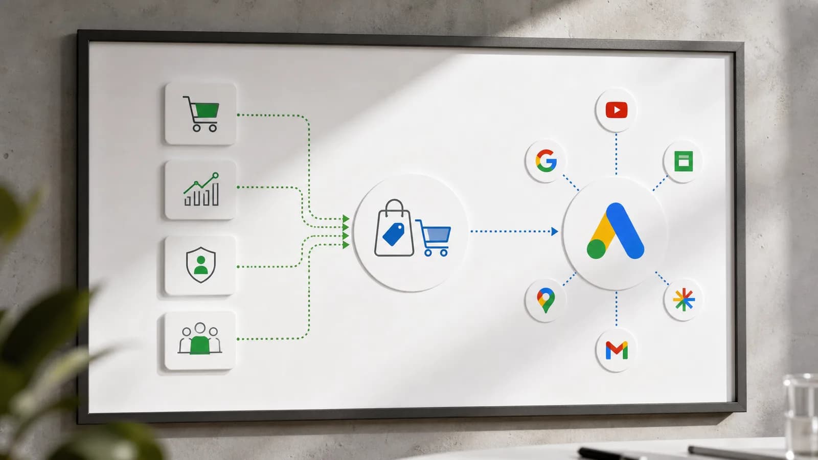 Diagram van Shopping en Performance Max signalen voor betere ecommerce-campagnes