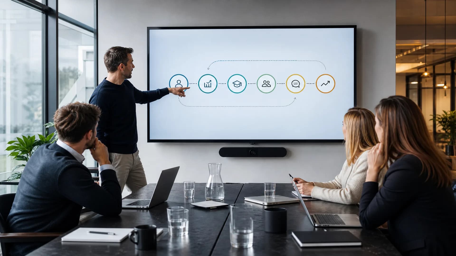 B2B-marketingteam bekijkt een gedragsgestuurde customer lifecycle als groeifunnel