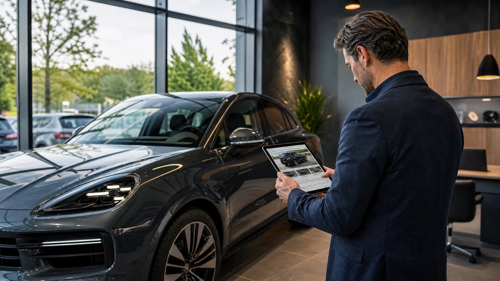 Occasiondealer onderbouwt de waarde van een elektrische premium-SUV met inspectie en advertentietekst.