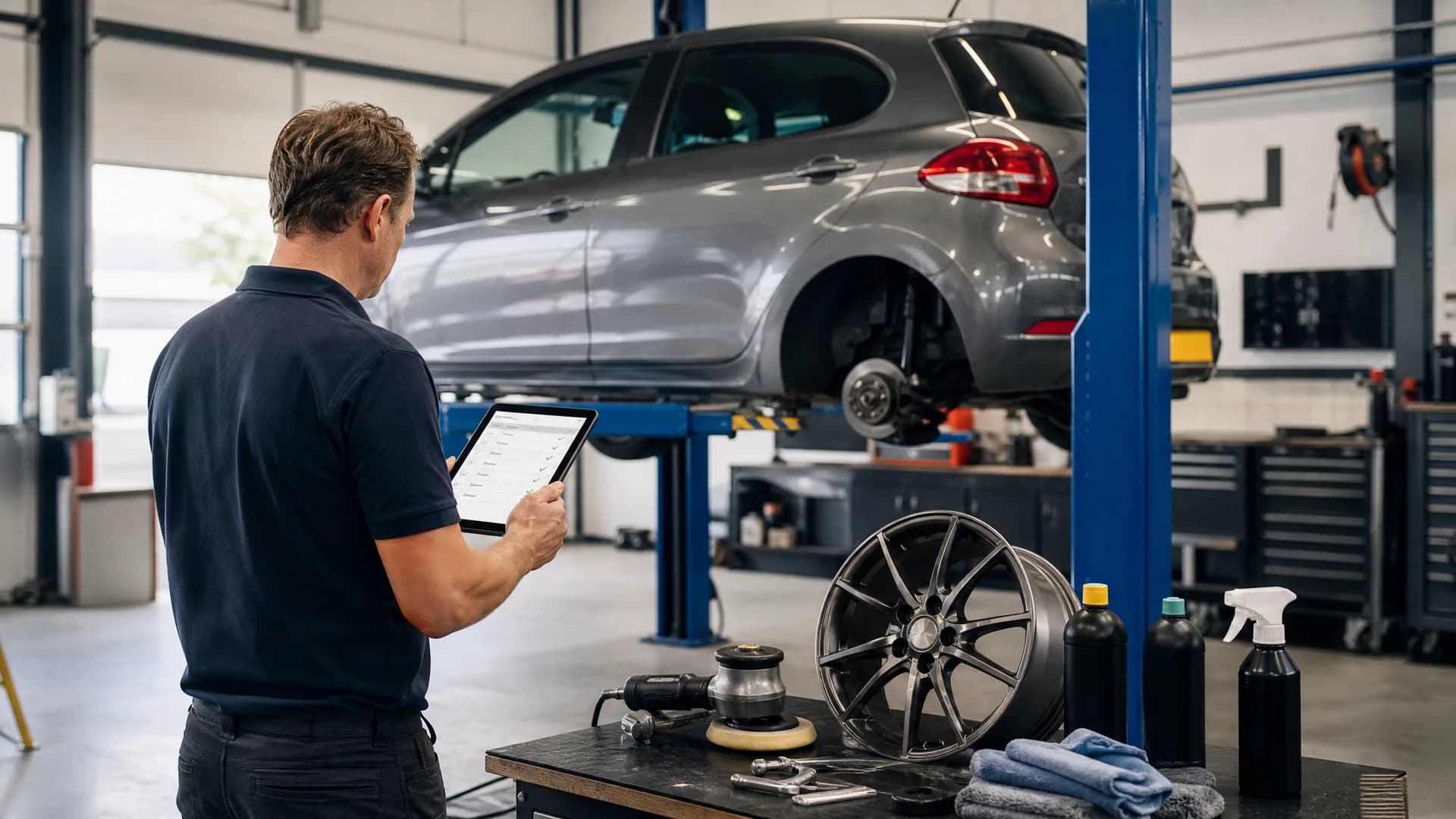 Occasiondealer beoordeelt welke werkzaamheden nodig zijn om een gebruikte auto verkoopklaar te maken
