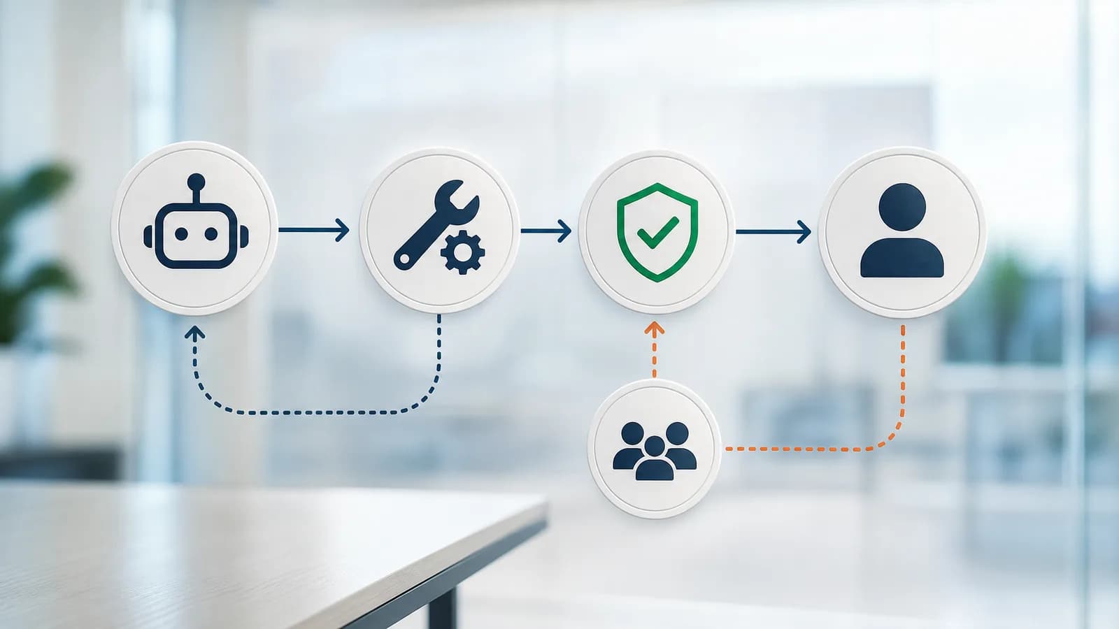 Procesdiagram voor gecontroleerde toolacties en escalaties door een AI-agent