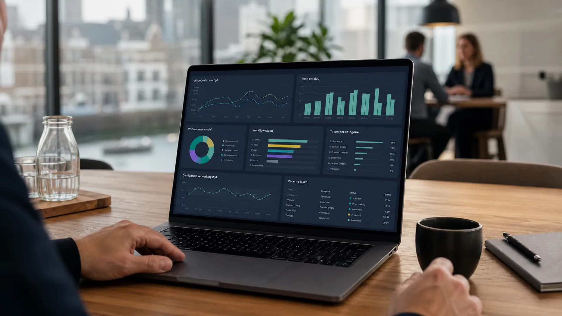 AI-dashboard dat tokenverbruik koppelt aan taken en workflows