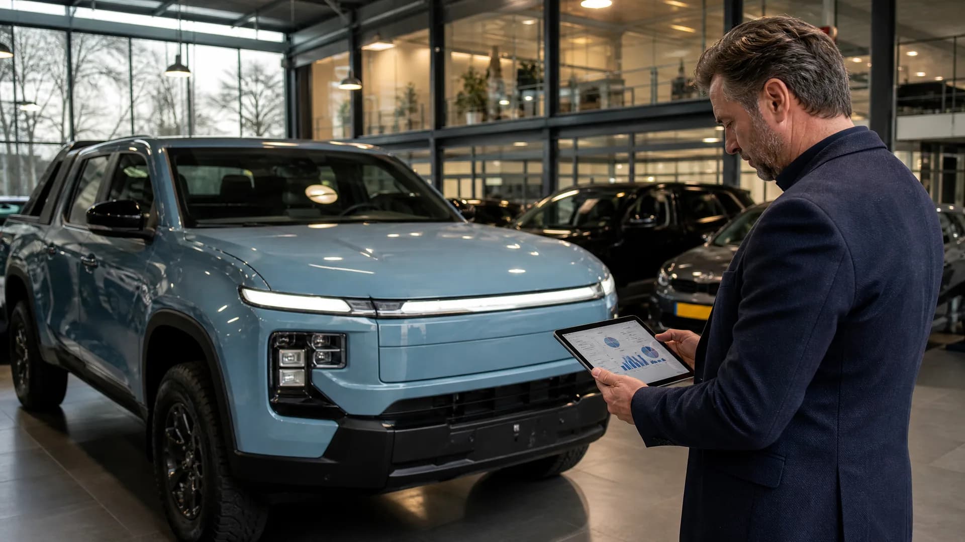 Occasiondealer beoordeelt een opvallende elektrische pickup als nichemodel voor de voorraad.