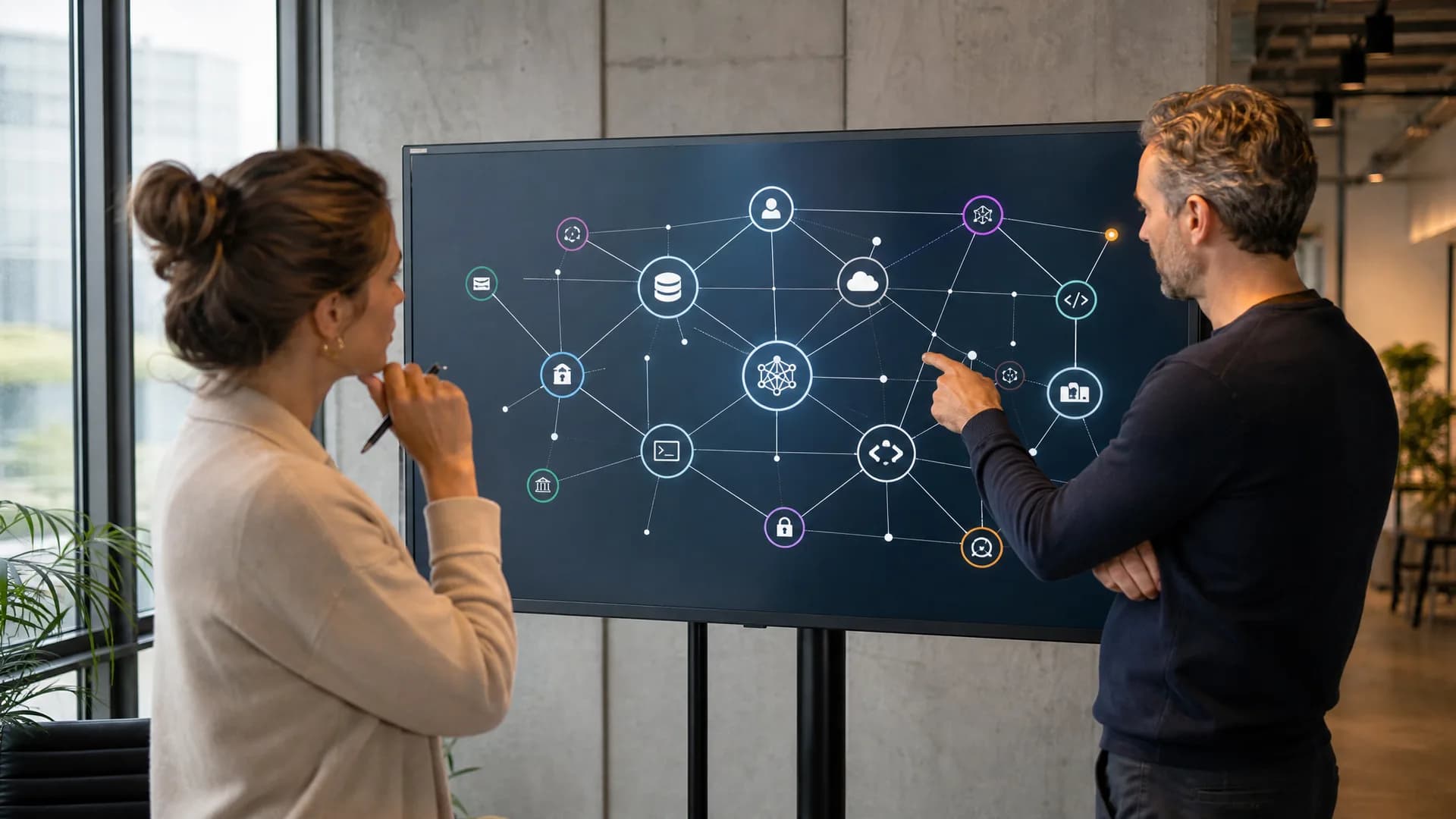 AI-team bespreekt afhankelijkheden in een volwassen AI-roadmap.