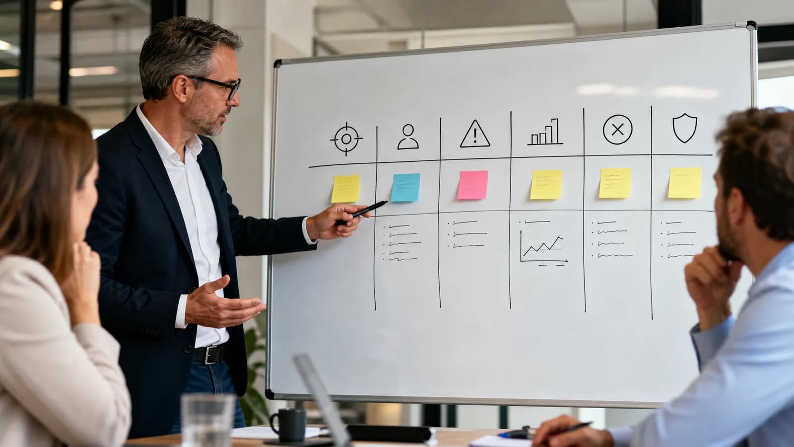Besliskader voor AI-use-cases met eigenaar, risico en meetwaarde.