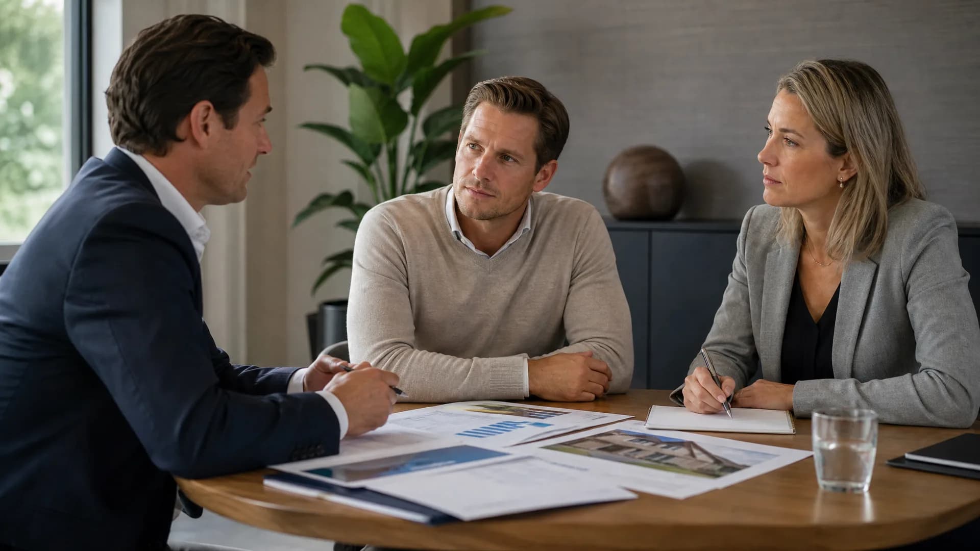 Hypotheekadviseur bespreekt met een DGA en accountant de financiering van een woning via bank of eigen B.V.