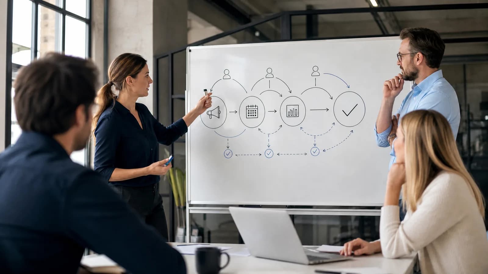 Productteam ontwerpt gekoppelde AI-loops met duidelijke goedkeuringsmomenten.