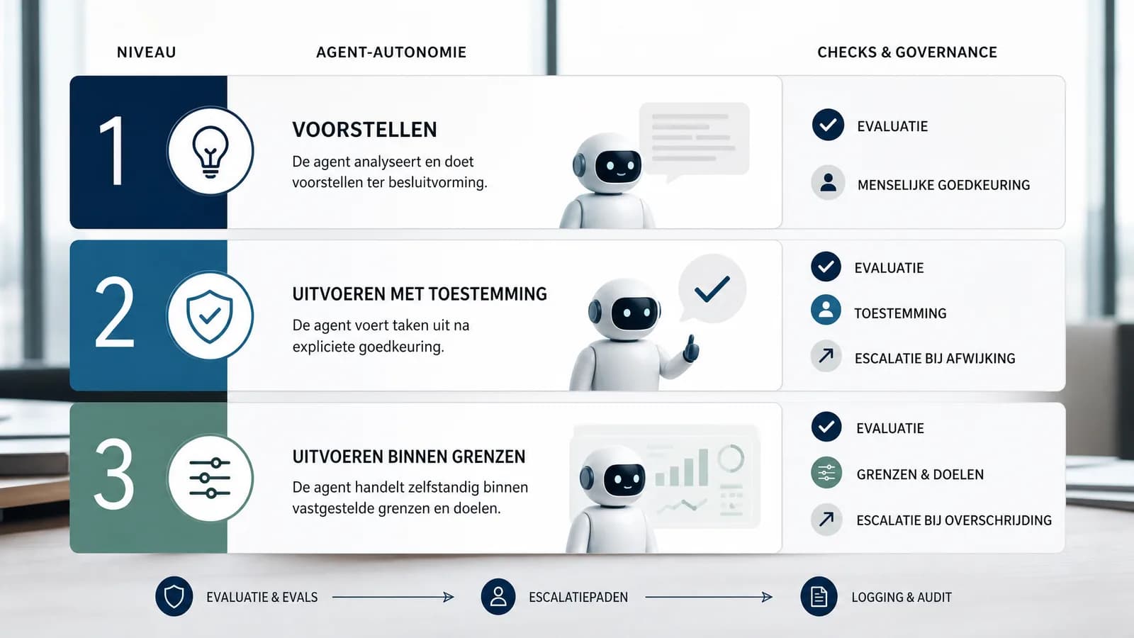 Drie niveaus van autonomie voor AI-agents