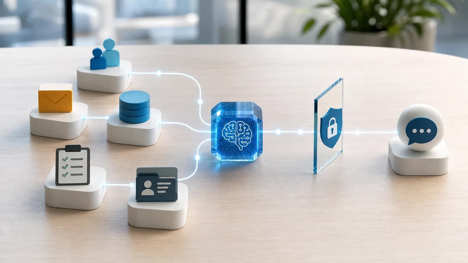 Workflow waarin AI klantcontext uit meerdere bronnen gebruikt