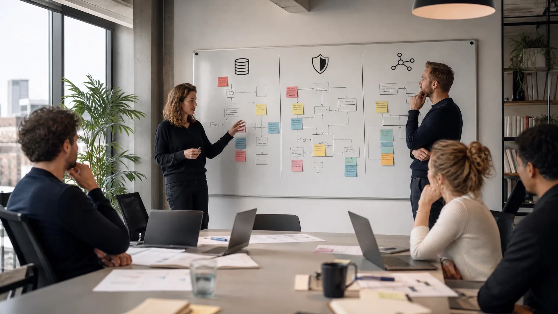 AI-team bespreekt een roadmap met aandacht voor kapitaal, beleid en distributie.