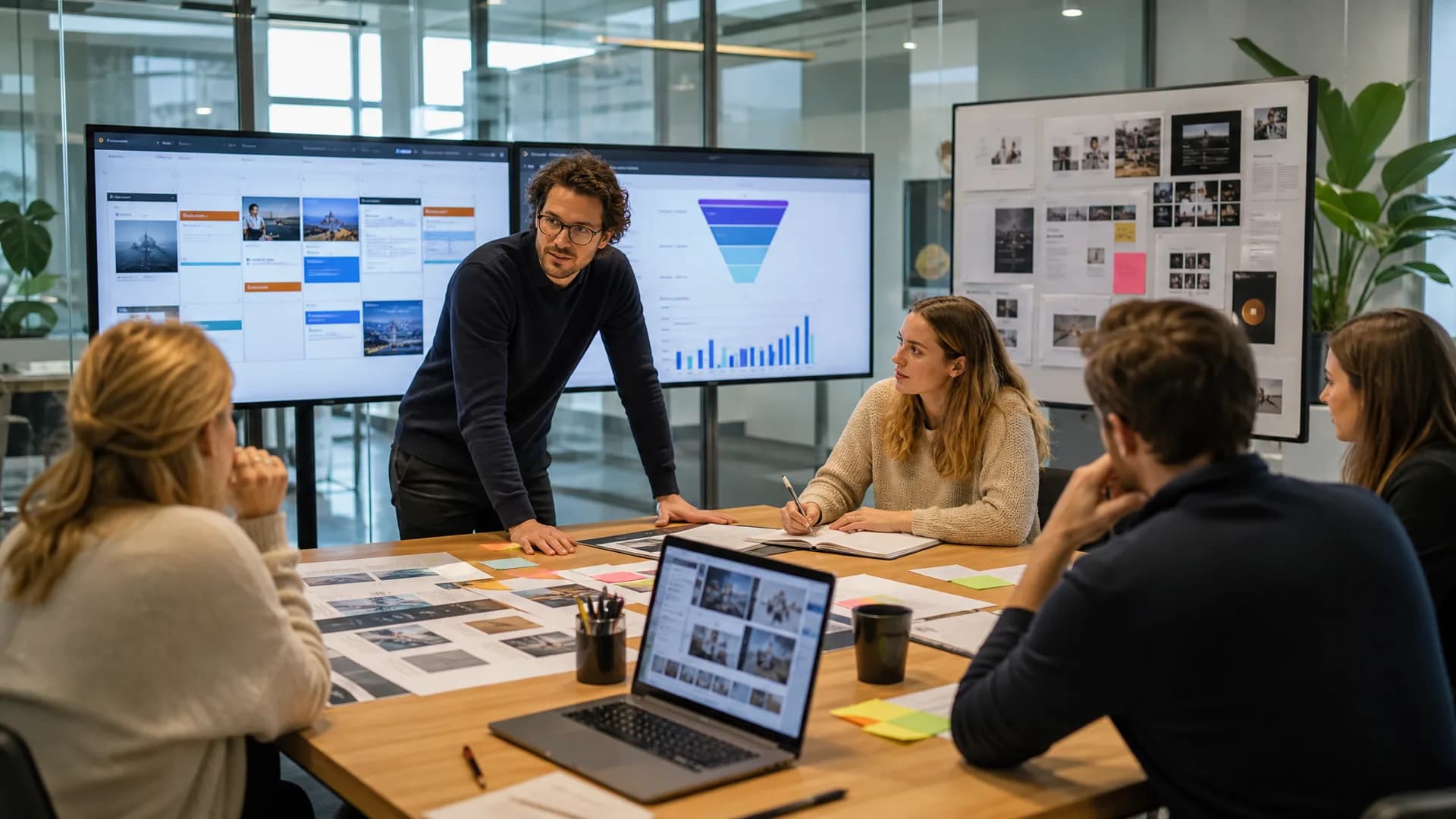B2B-marketingteam werkt aan content als interne media-operatie