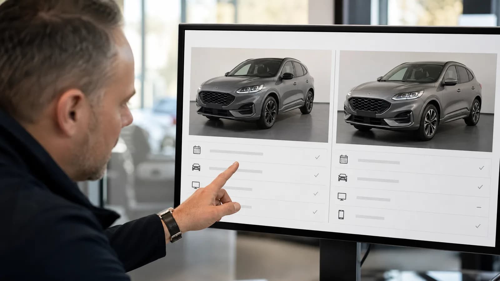 Dealer vergelijkt twee SUV-advertenties op bouwjaar en facelift
