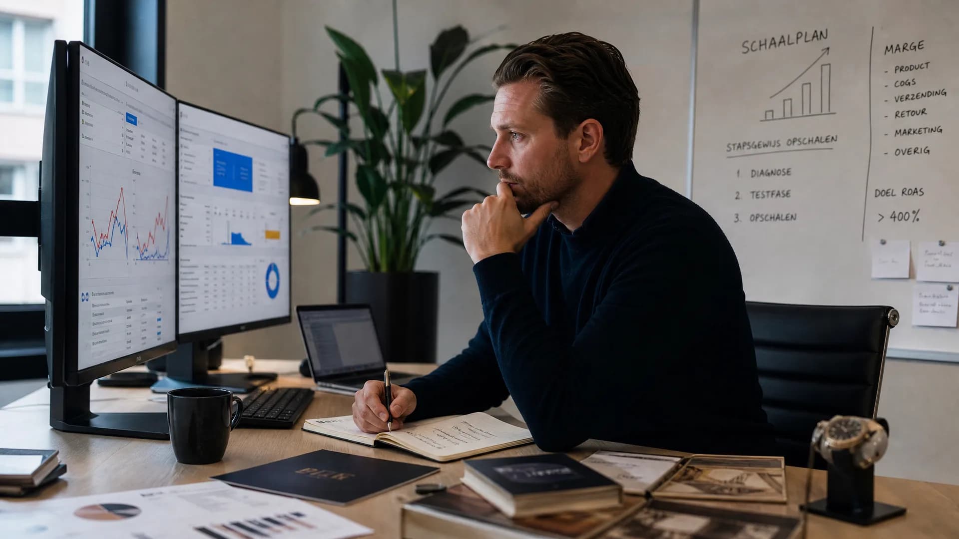 Google Ads specialist analyseert een high-ticket ecommerce account voordat het budget wordt opgeschaald