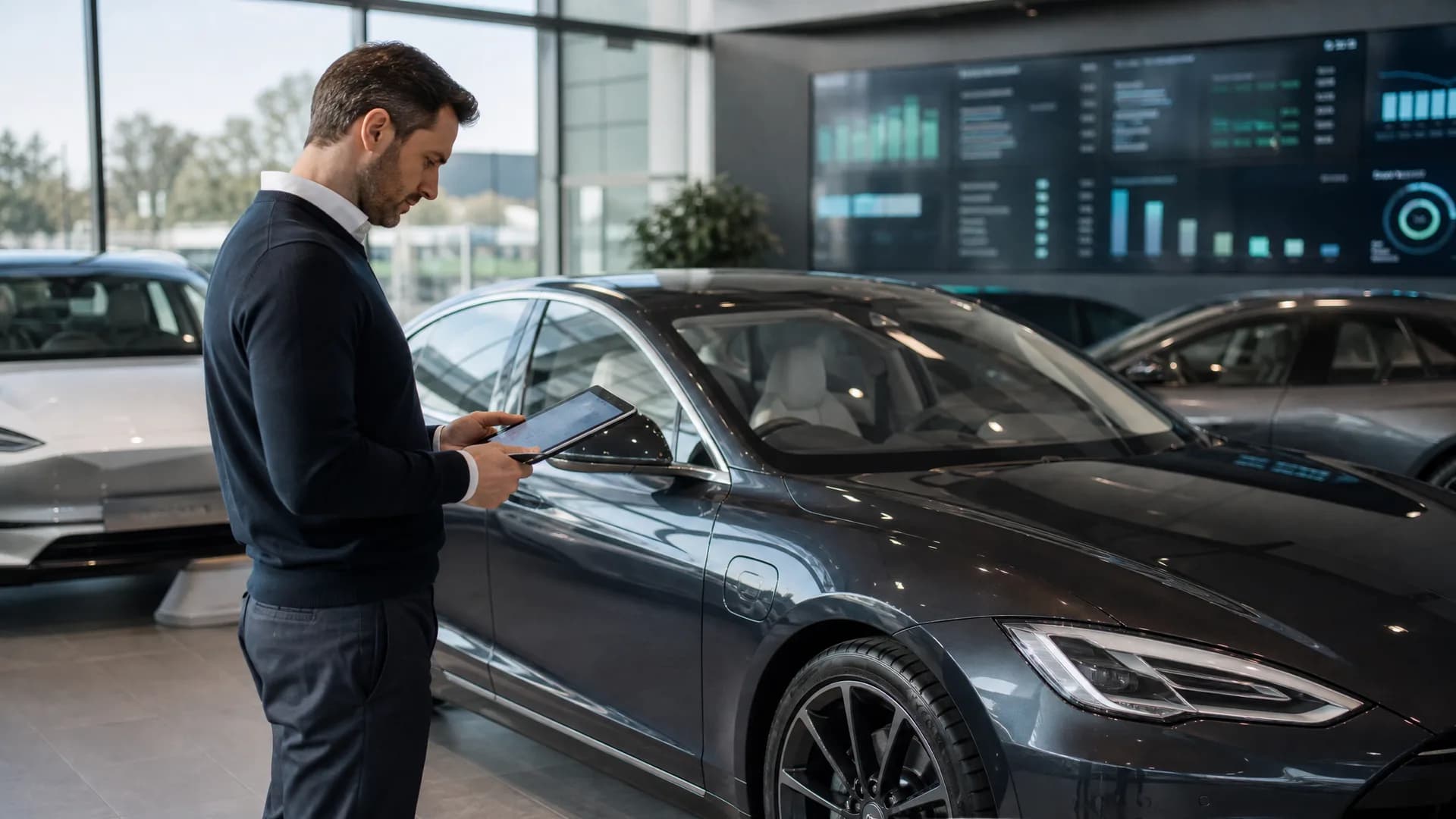 Occasiondealer controleert EV-datavelden bij een premium elektrische occasion
