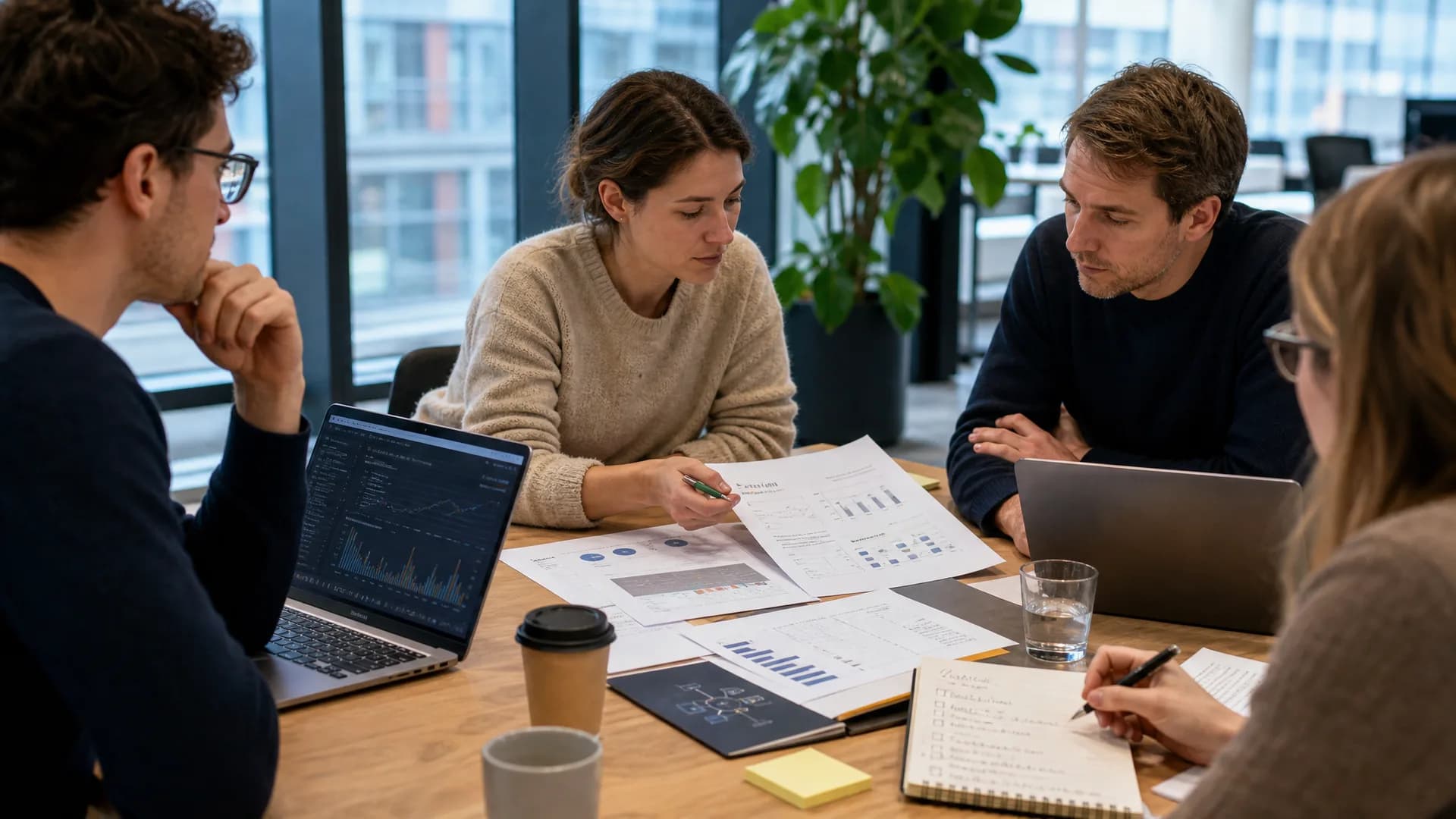 AI-team beoordeelt een nieuw model met benchmarks, risico’s en productchecks