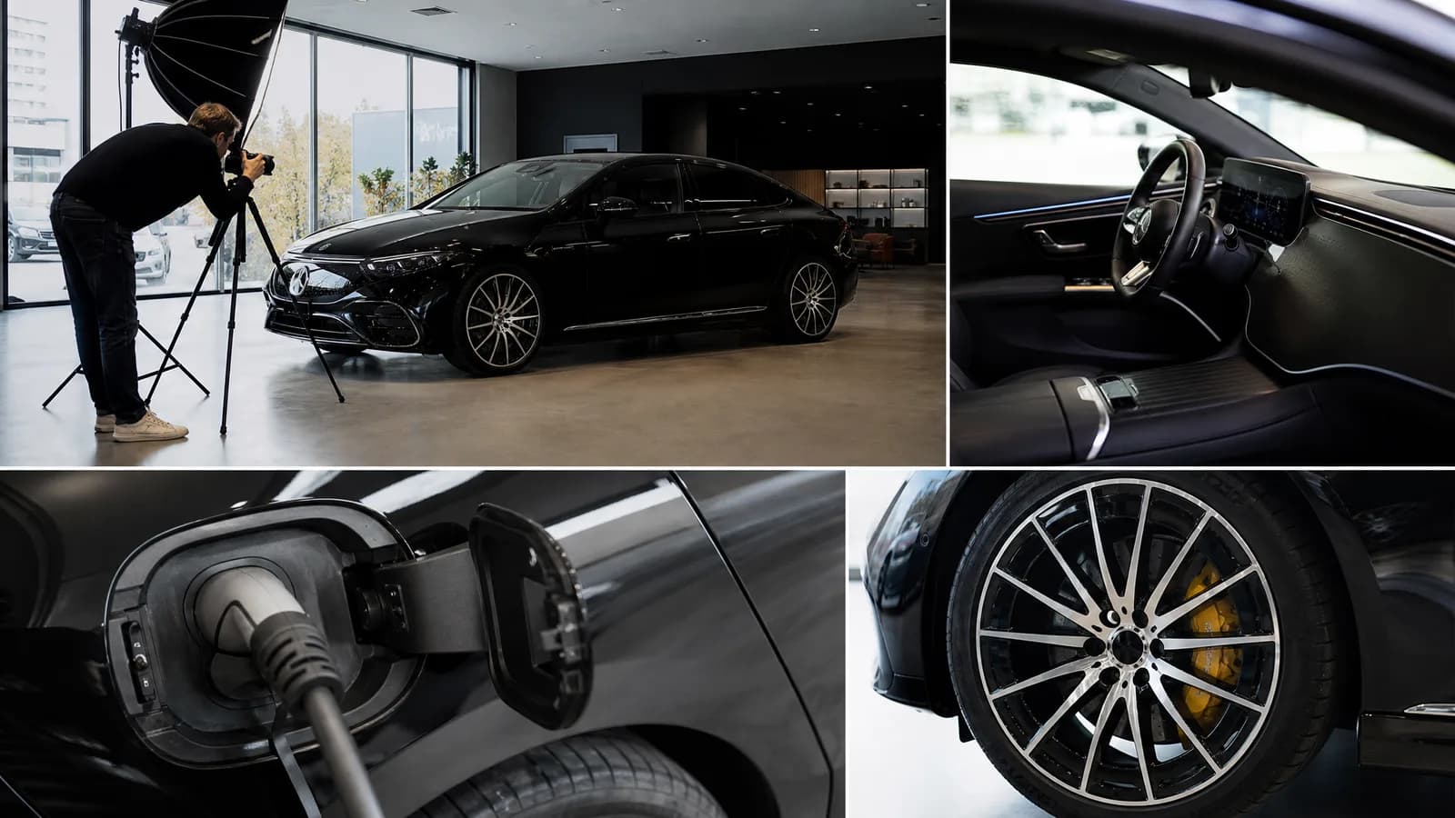 Dealer maakt advertentiefoto's van een elektrische premium occasion