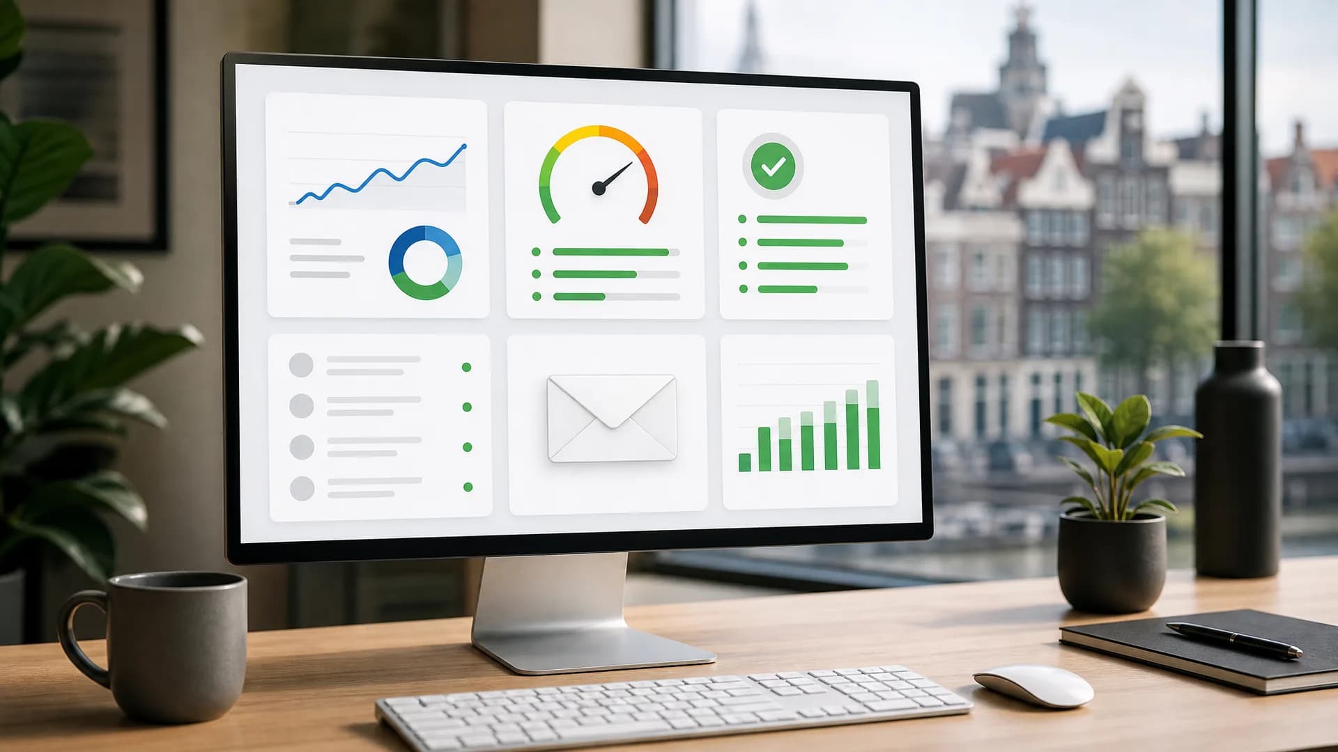 Dashboard voor e-maildeliverability met focus op reputatie, domeinsetup en lijsthygiëne