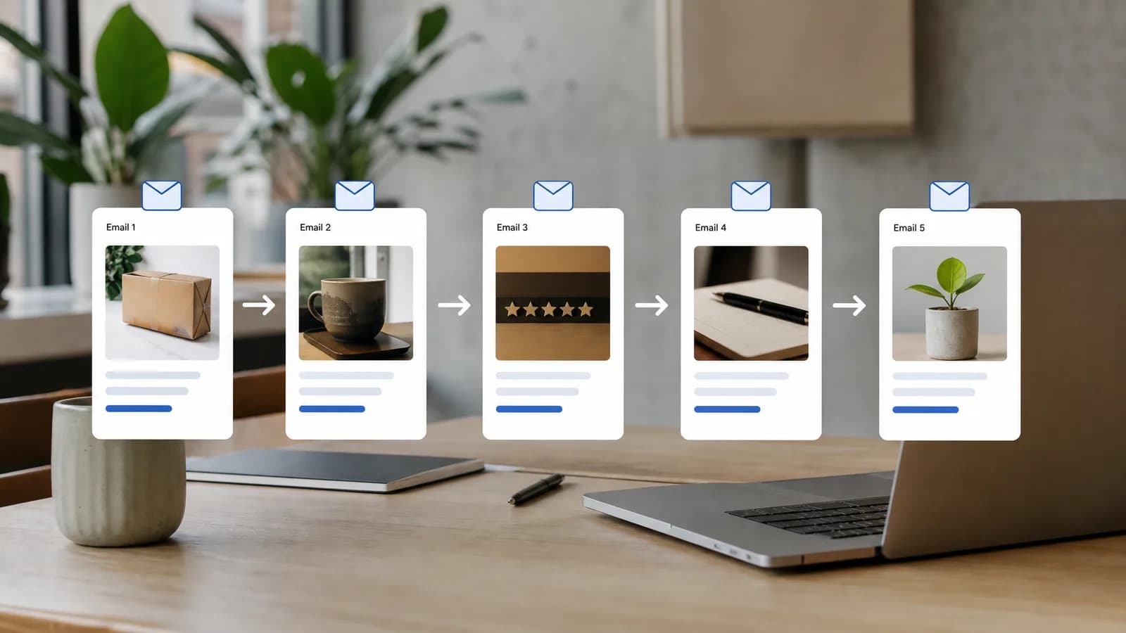 Visual van een welcome sequence als onboarding voor nieuwe abonnees