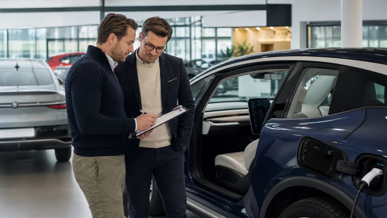 Inkoopchecklist voor een elektrische premium occasion in de showroom.