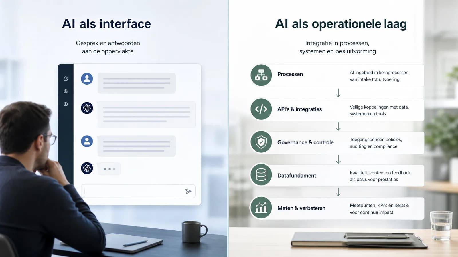 Verschil tussen AI als interface en AI als operationele laag