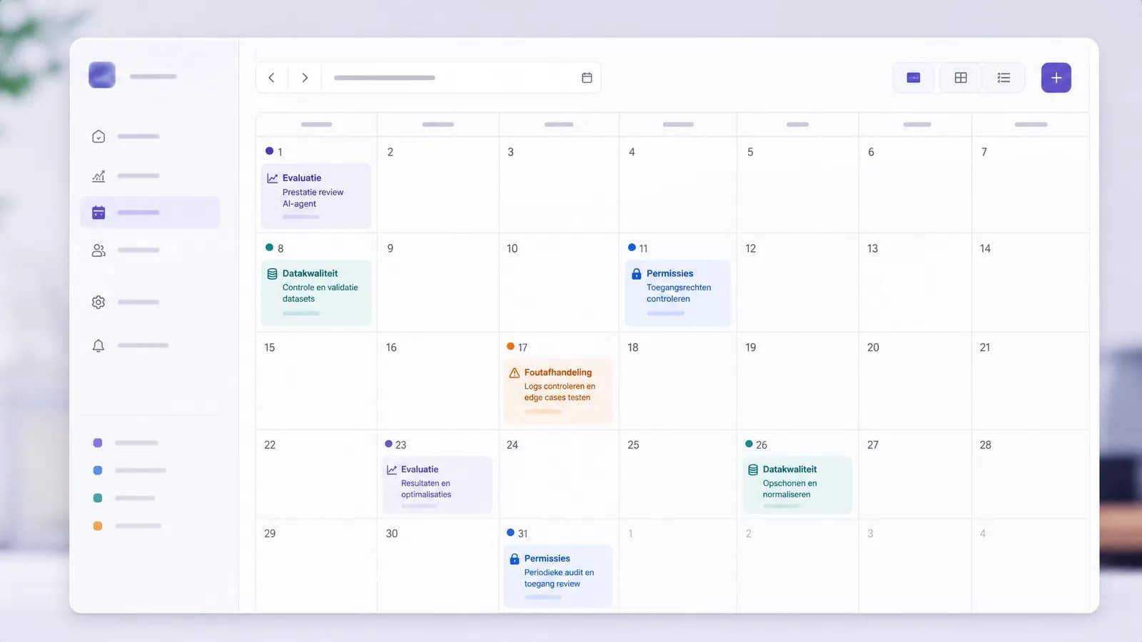 Onderhoudskalender voor periodieke review van AI-agents en hun tools.