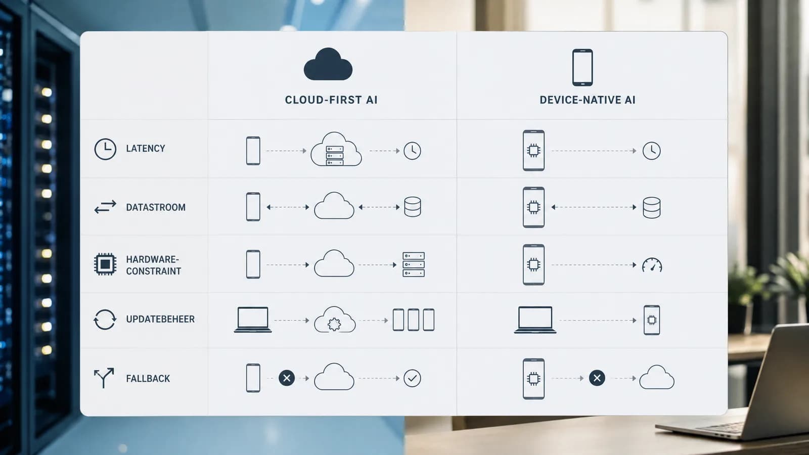 Vergelijking tussen cloud-first AI en device-native AI