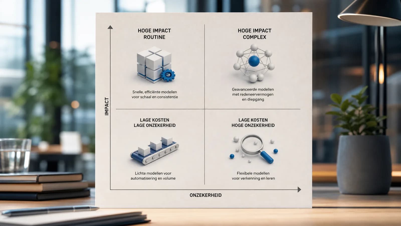 Matrix voor AI-modelkeuze op impact en onzekerheid