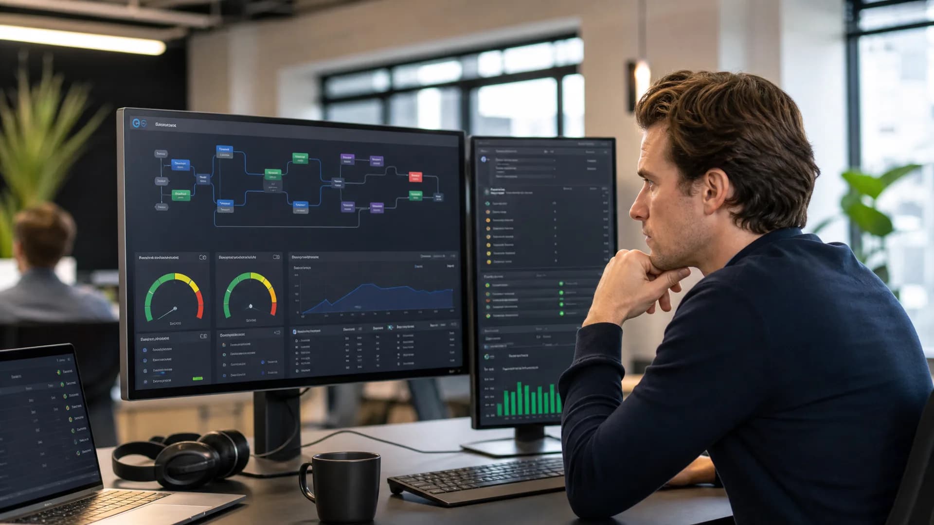 AI-dashboard voor modelrouting met kosten, kwaliteit en reviewstappen