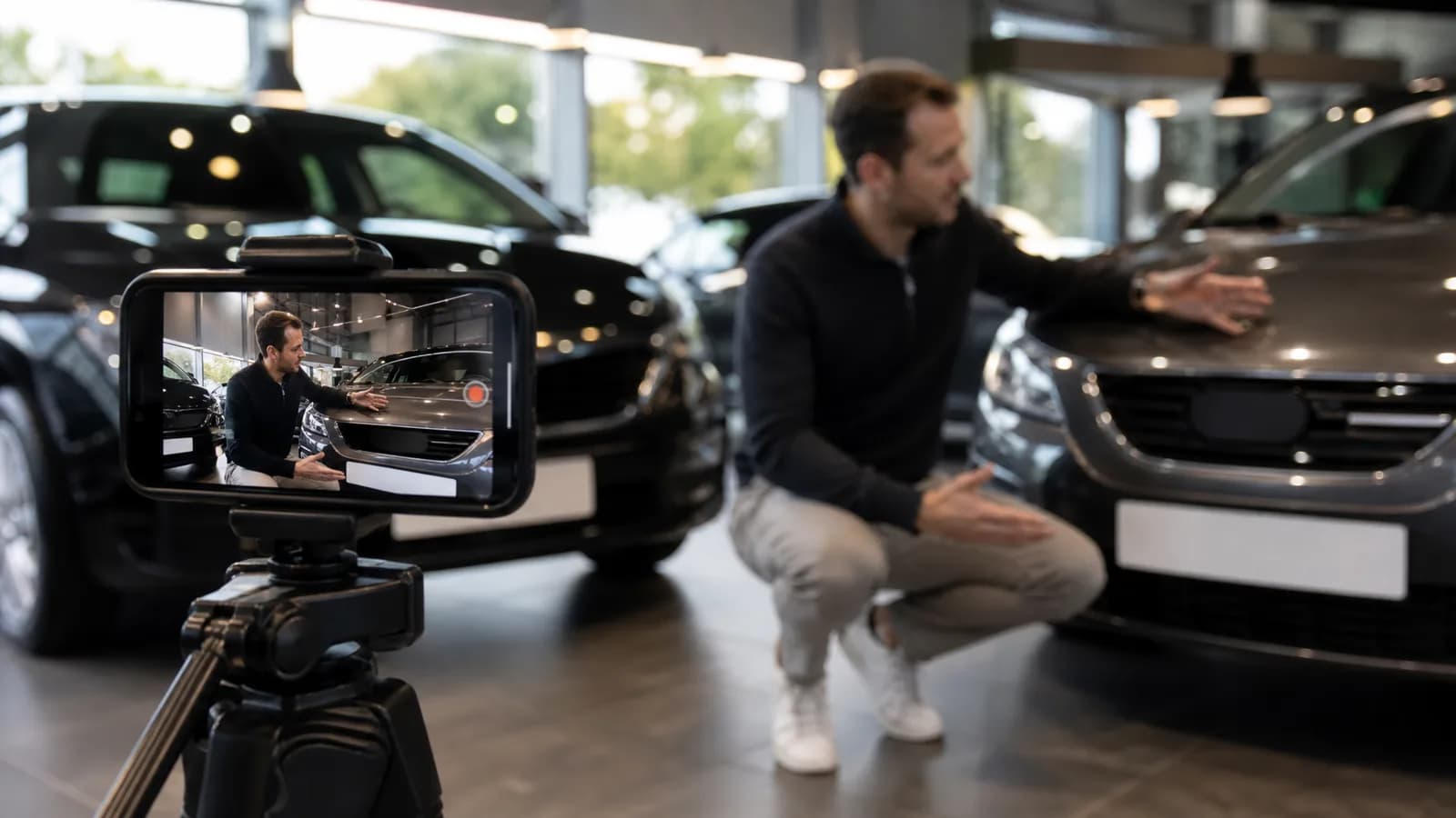 Smartphonevideo waarin een verkoper de staat van een occasion uitlegt
